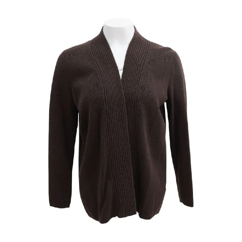 Brown Solid Cardigan Sweater Terry Terry Cloth Terry Knit