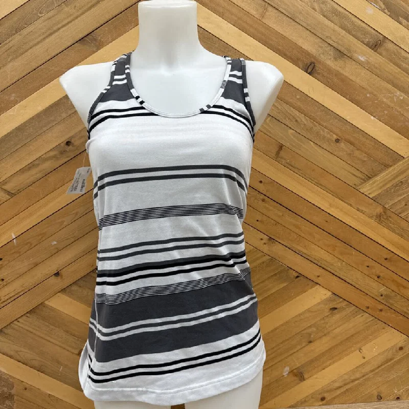 Lululemon - Tank Top: Black, white Stripes -women-6 lace back tank