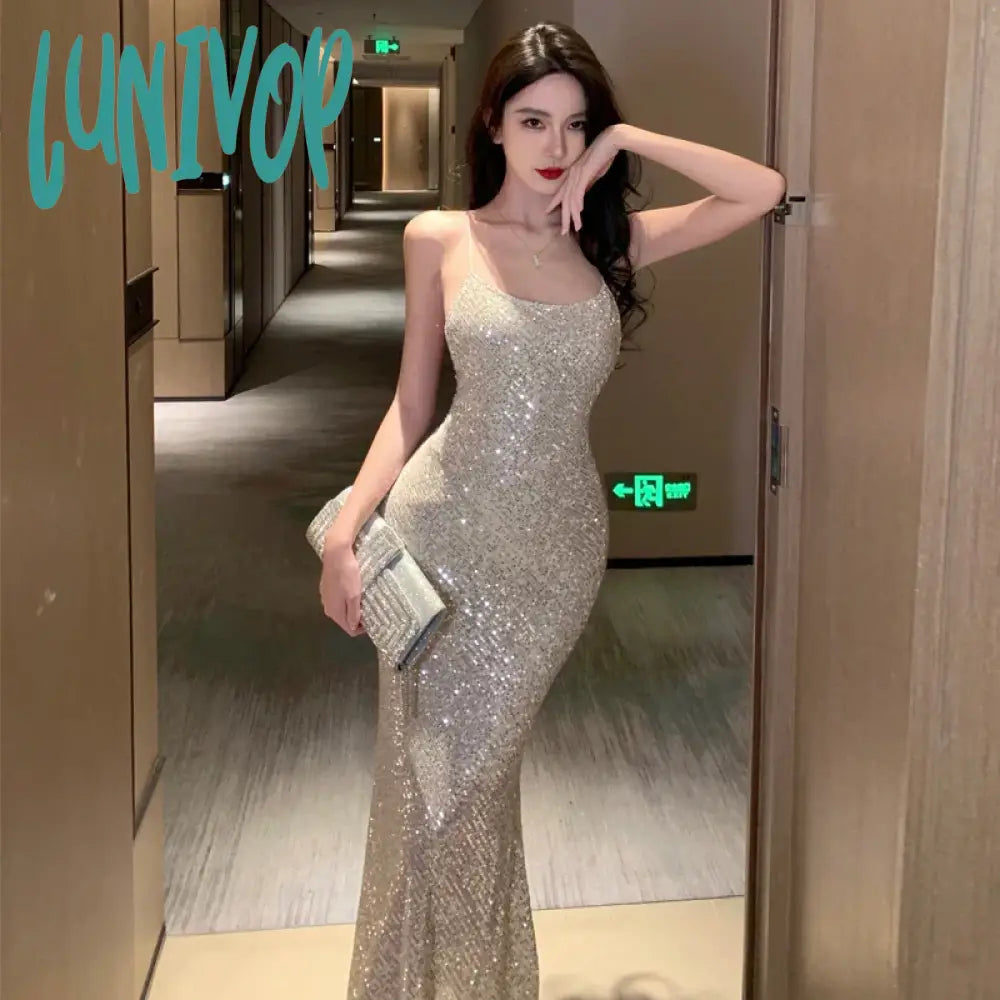 Lunivop Silver Sexy Club Sequin Summer Slip Dress Women 2024 Elegant Luxury Bodycon Birthday Party Dress Wedding Evening Prom Dresses Tunics Brand named