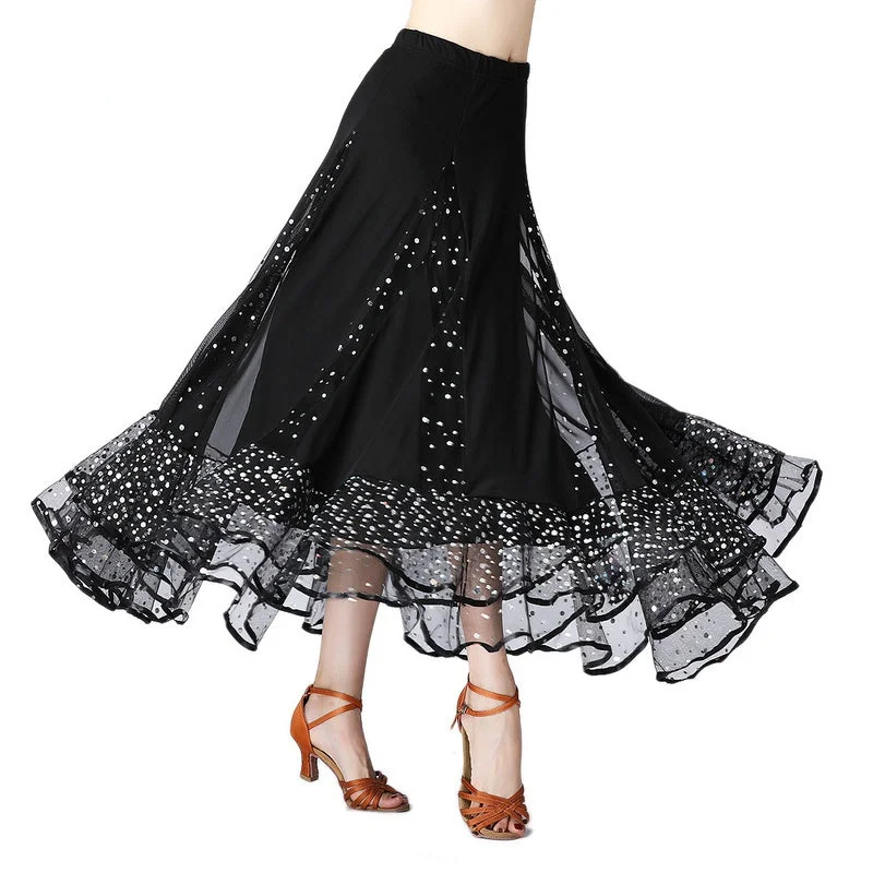 Sequins Mesh Ruffle Ballroom Dance Skirt lace skirt delicate
