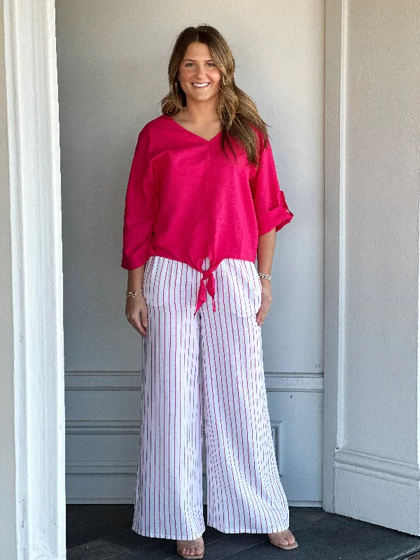 Charlie B Paradise Pink Stripe White Pull On Pant Relaxed High-Waist Trousers