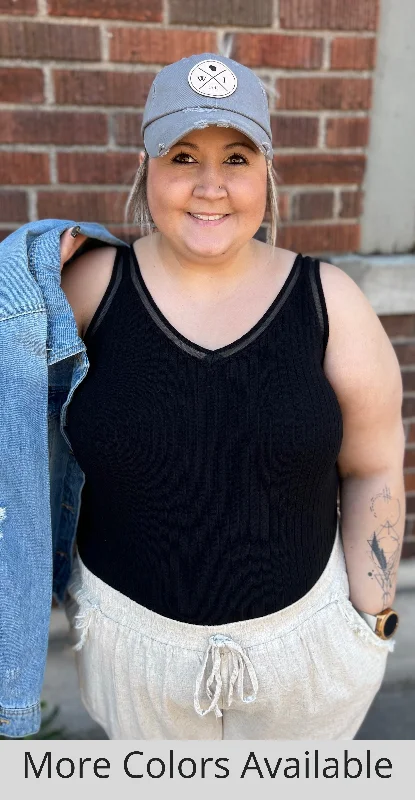 Ribbed V-Neck Tank Top black tank top