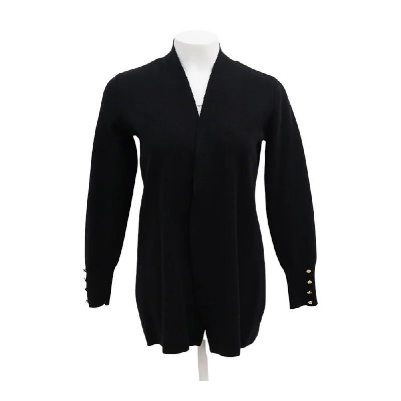 Black Solid Cardigan Sweater Open Front Closed Front Wrap Front
