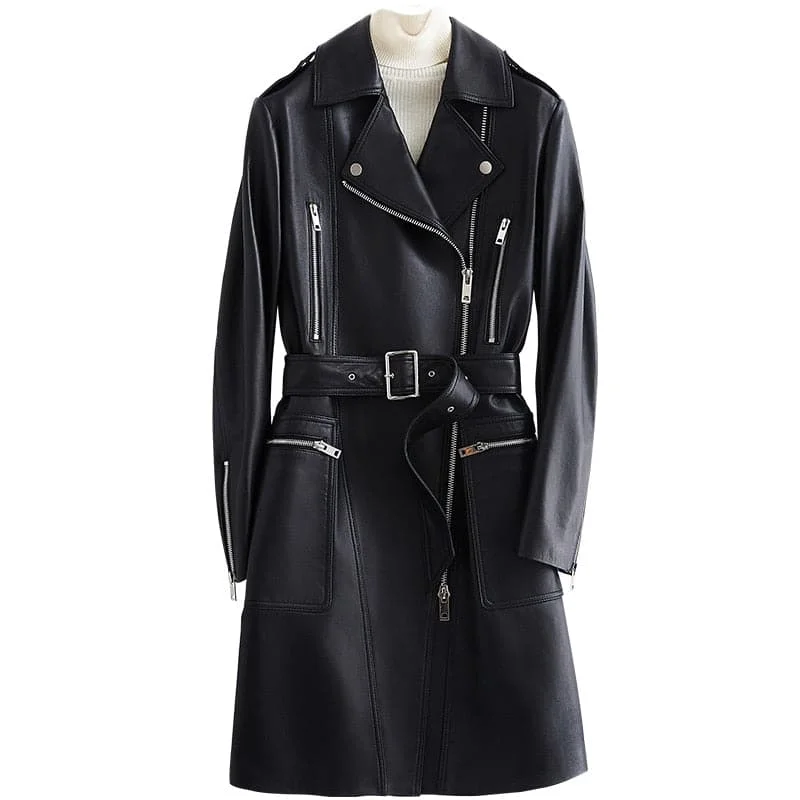 LAUTARO Women's Fashion Premium Quality Black Leather Belted Jacket Striped Jacket Polka Dot Jacket Floral Jacket