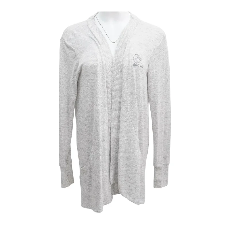 Gray Solid Cardigan Sweater Stretchy Elastic Breathable
