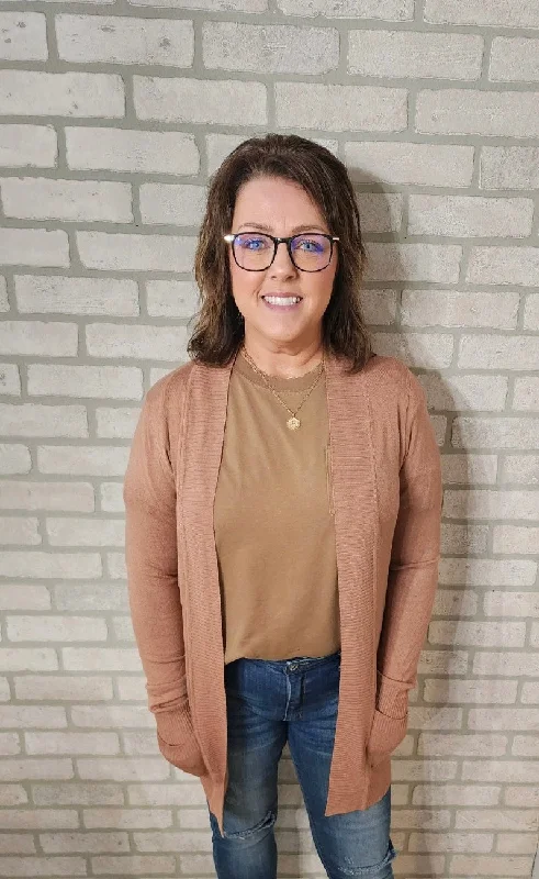 Moments That Matter Marsala Ribbed Cuff Cardigan Solid Print Embellished