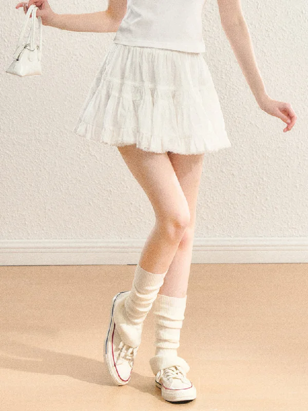 Girly Lace A-Line Elastic Waist Mini Skirt SPE0045 wool skirt breathable