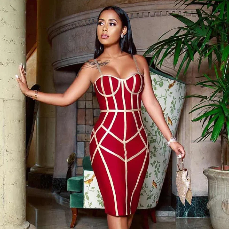 Ocstrade Vestidos Bandage Dress 2019 Summer New Arrival Women Metallic Striped Red Bandage Dress Bodycon Sexy Club Party Dress Tunics Stylish elegant