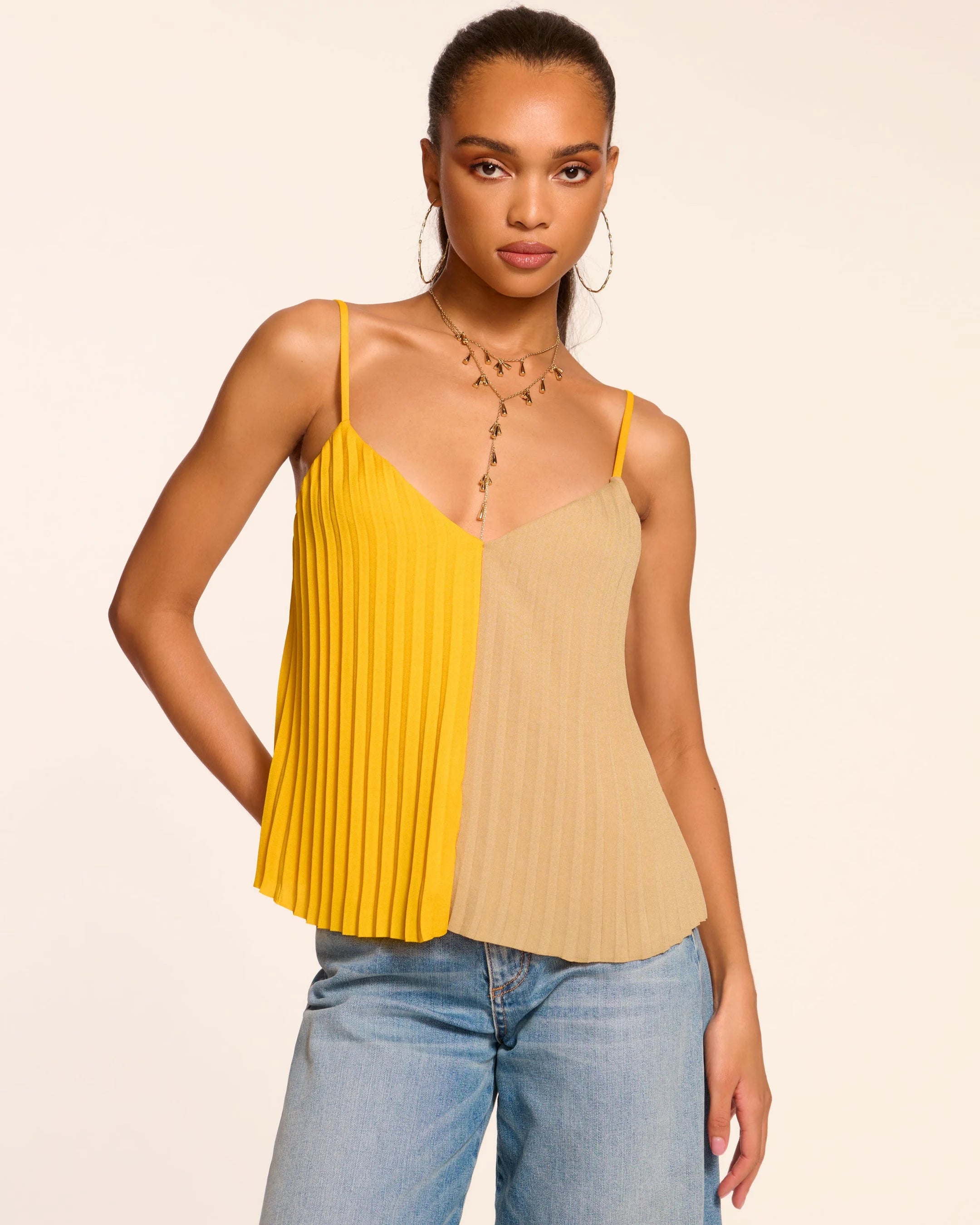 Eda Pleated Tank Top Daisy Colorblock - Ramy Brook ribbed tank top
