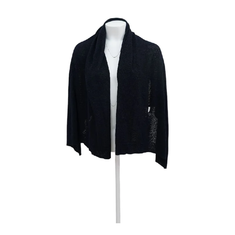 Navy Solid Cardigan Sweater Hooded Caped Shawl Collar