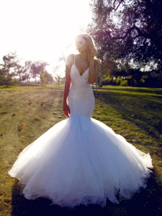 Mermaid Lace Wedding Dress,Tulle Prom Dress,Fashion Bridal Dress,Sexy Party Dress,Custom Made Evening Dress       cg23189 Tunics Chic elegant