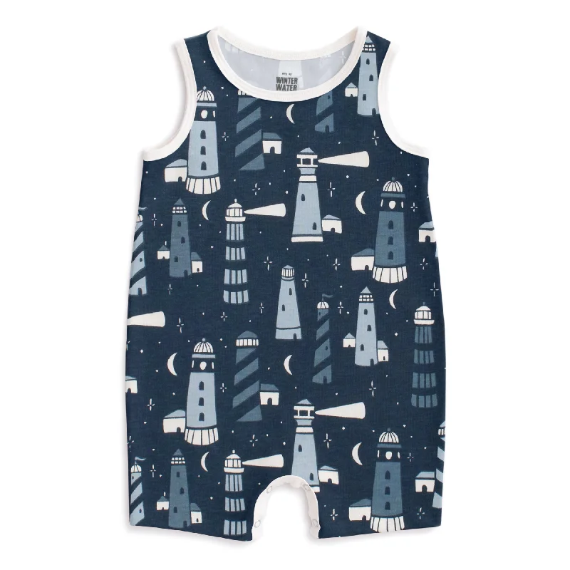 Tank Top Romper - Lighthouses Night Sky print tank top