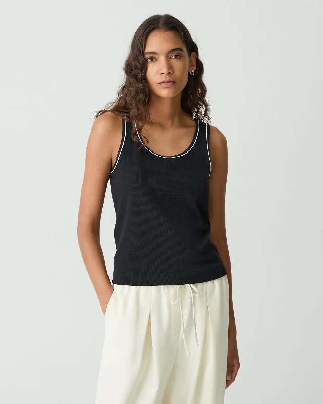 Scoop Neck Tank Top Compact Stretch Knit Black - Theory Women cute tank top