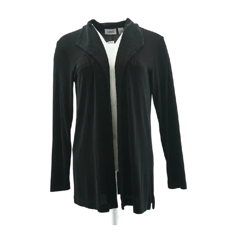 Black Solid Cardigan Sweater Fleece Fabric Down Fabric Feather Fabric