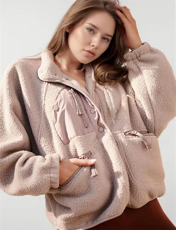 Ladies Solid Color Button Front Fleece Jacket SKT607 Elasticated Jacket Padded Jacket Insulated Jacket