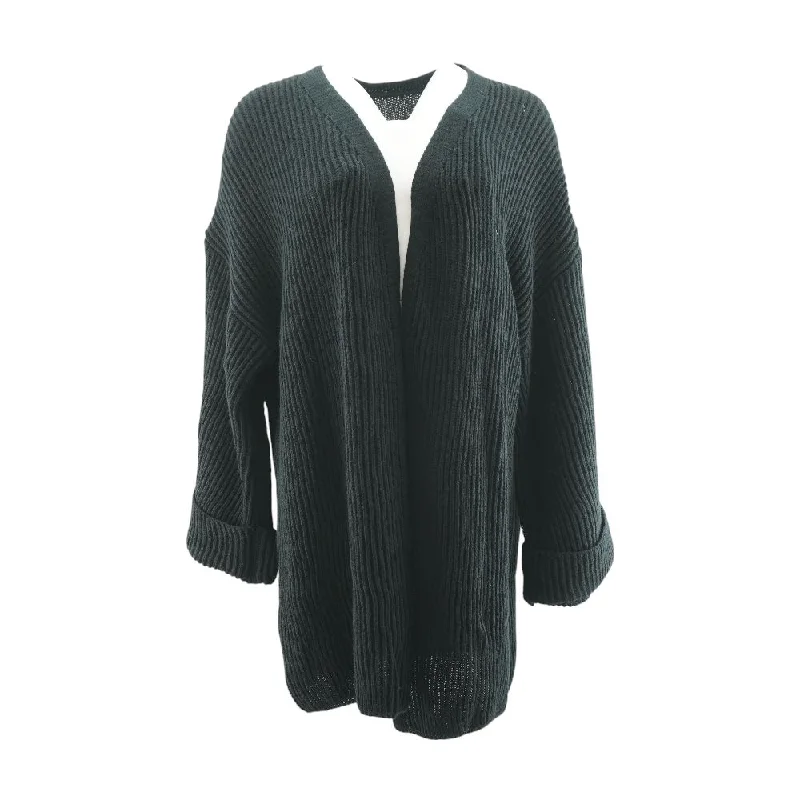 Black Solid Cardigan Sweater Fleece Fabric Down Fabric Feather Fabric