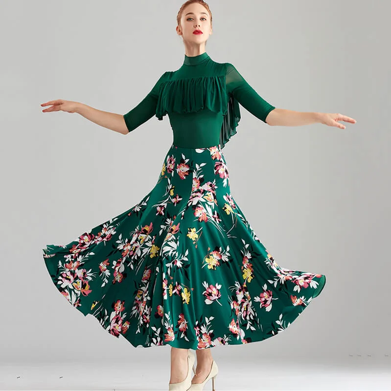 Floral Print Boho Flared Ballroom Skirt athletic skirt fit