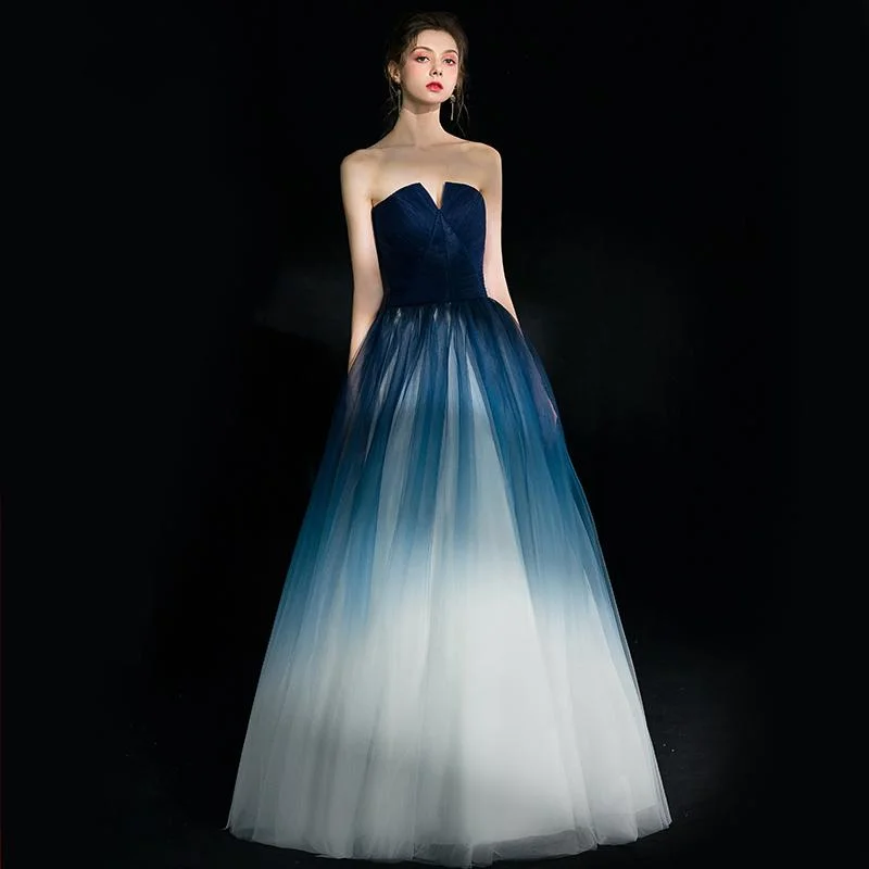 Beautiful Blue Gradient Tulle Formal Dress, Floor Length Blue And White Party Dress prom dress    cg19775 Tunics Floral girly