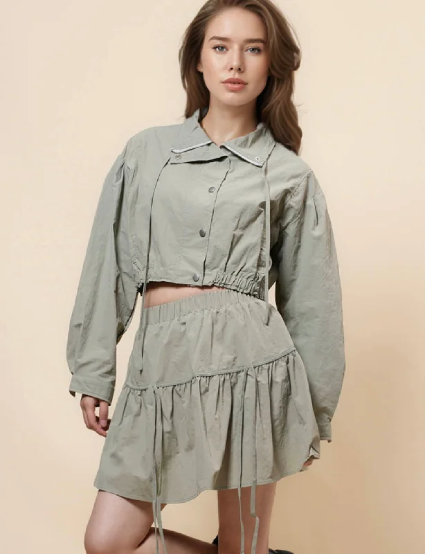 Ladies Drawstring 2PCS Jacket & Skirt Set SKST0833 Mesh Jacket Canvas Jacket Denim Jacket