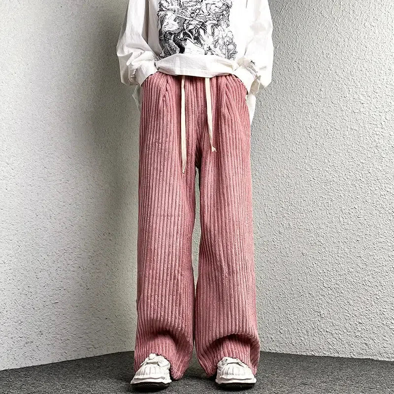 Casual Corduroy Pants Relaxed High-Waist Trousers