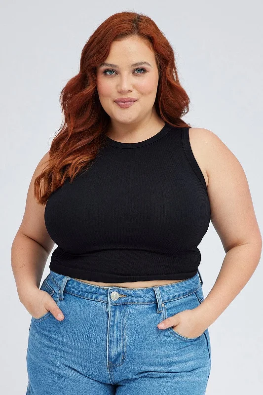 Black Tank Top Sleeveless Crew Neck Seamless strappy tank top