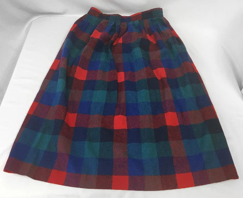Vintage 80s Pendleton Red and Blue Checkered Pattern Wool Skirt, Vintage Sz. 14, 29" Waist chiffon skirt lightweight