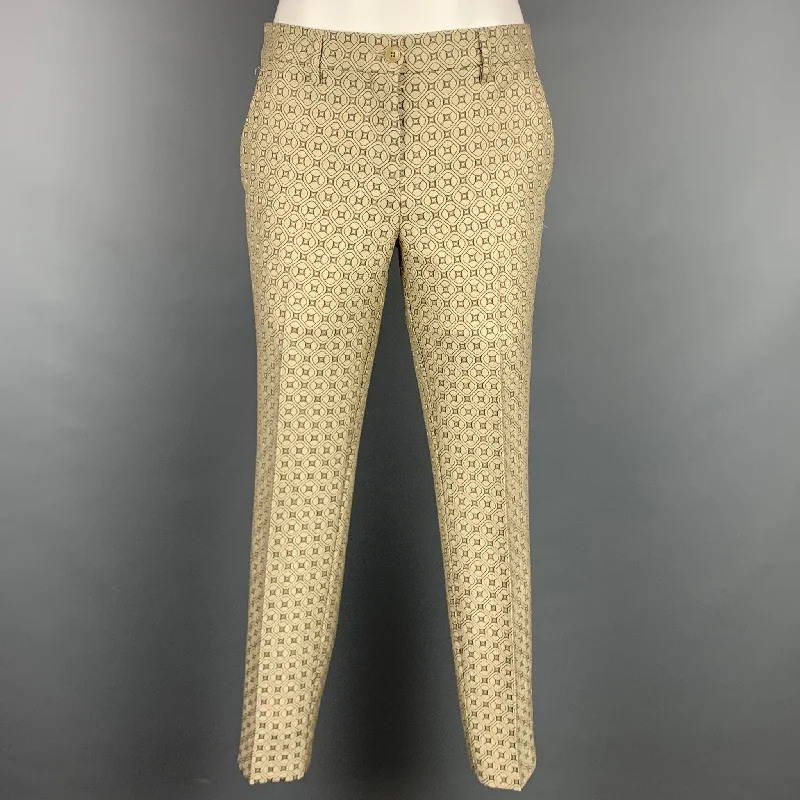 ETRO Size 2 Taupe & Beige Jacquard Polyester Blend Dress Pants Soft Cotton Pants