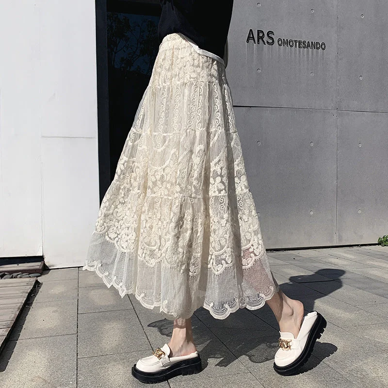 Women's Lace Embroidery Large Hem Half Skirt lace skirt intricate