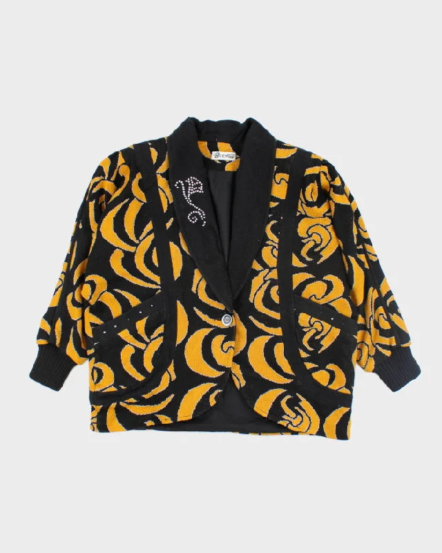 Vintage 80's Chunky Button Up Patterned Cardigan - M Terry Terry Cloth Terry Knit