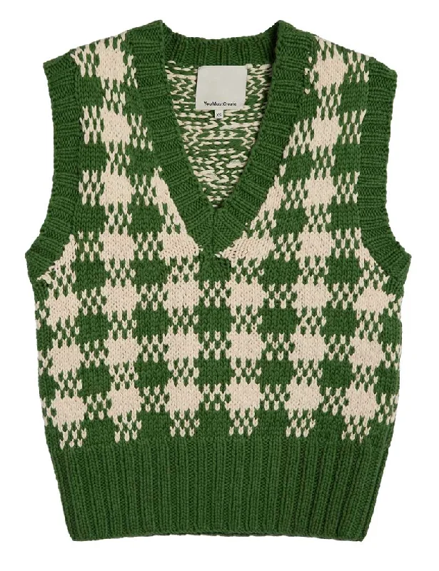 YMC Heidi V-Neck Vest Tank Green Ecru modal blend tank