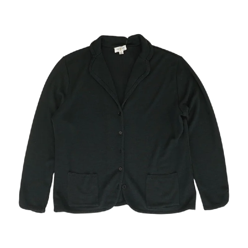 Black Solid Cardigan Sweater Solid Print Embellished