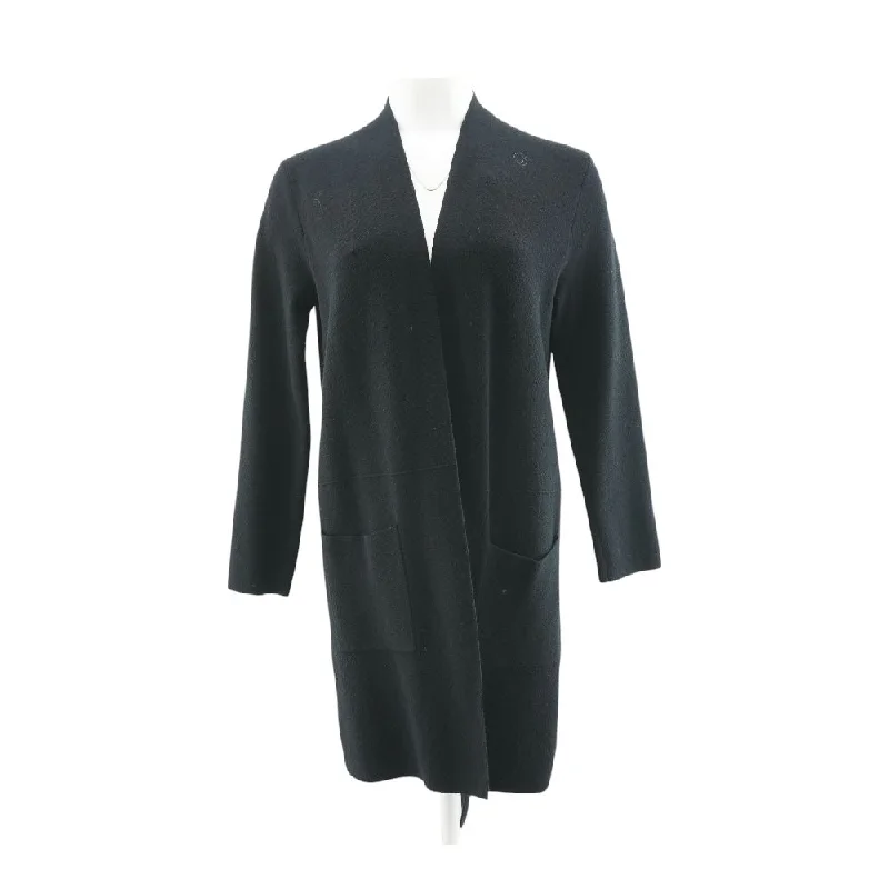 Black Solid Cardigan Sweater Collared Crew Neck Turtle Neck