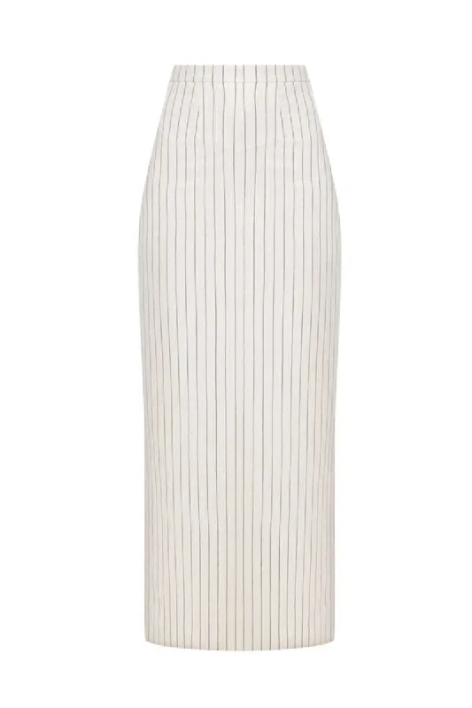 WHITE STRIPE STRAIGHT FIT MAXI SKIRT linen skirt natural