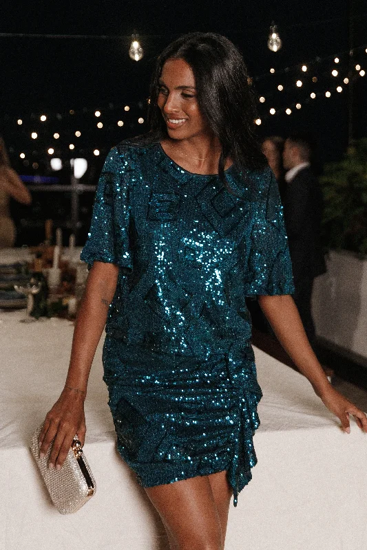 Lana Sequin Mini Skirt - Hunter Green denim skirt stylish