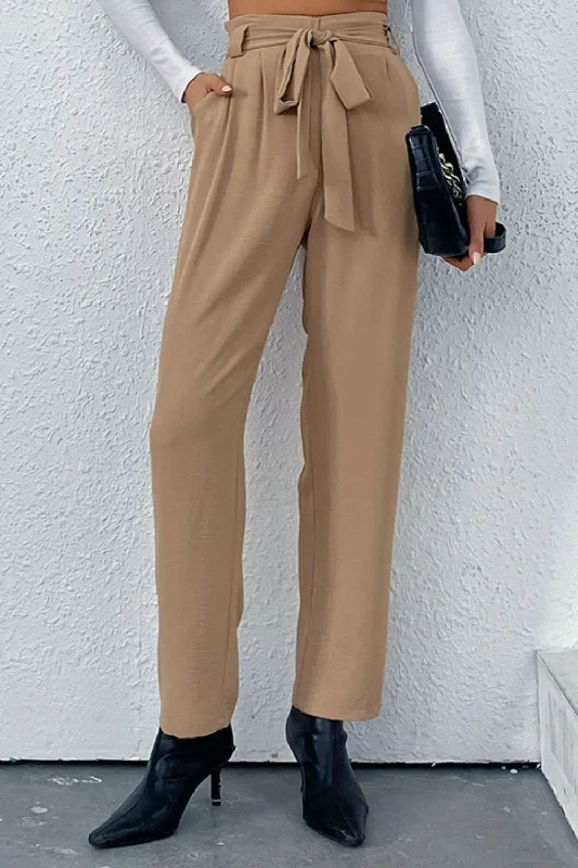 Belted Straight Leg Pants with Pockets High-Waist Jeans