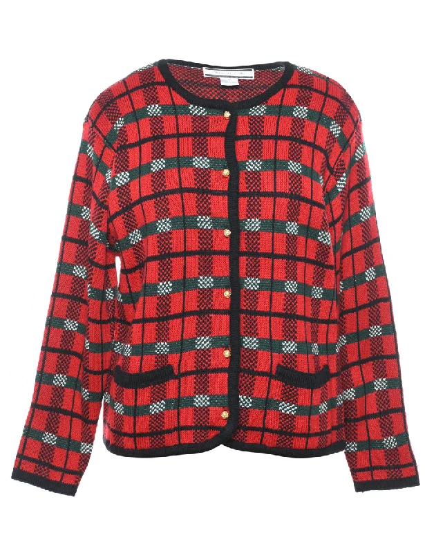 Checked Cardigan - M Lace Blend Ribbed Blend Corduroy Blend