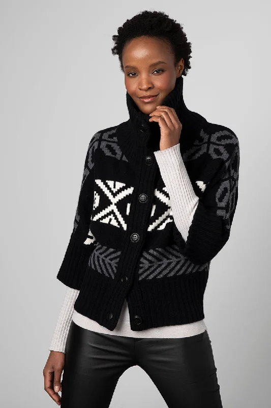 Kinross Cashmere Crop Nordic Cowl Cardigan Stretchy Elastic Breathable