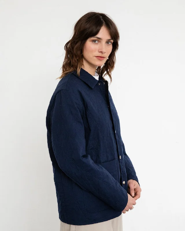 Unisex Light Quilt Jacket Dark Navy One-Shoulder Jacket Off-the-Shoulder Jacket Asymmetrical Jacket