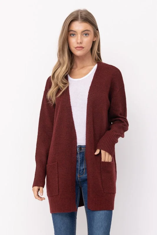 Long Road Ahead Burgundy Long Sleeve Cardigan Stylish Fashionable Trendy