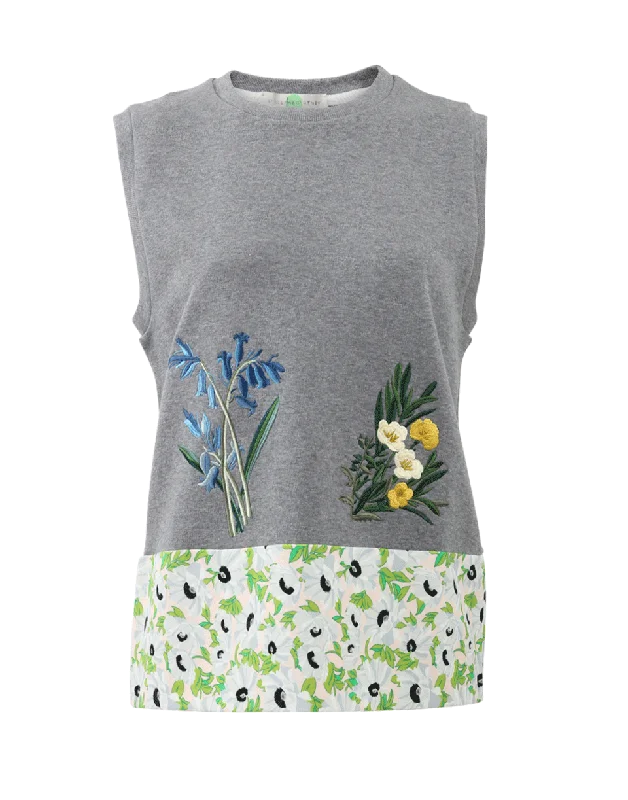 Embroidered Flower Tank cold shoulder tank