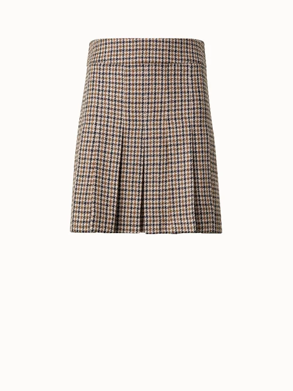 Houndstooth Mini Skirt with Pleats silk skirt lustrous