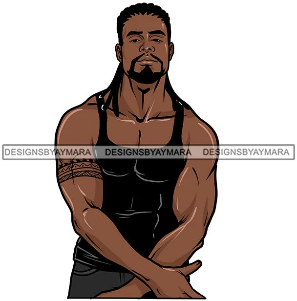 Sexy Black Man Black Tank Cornrows Braids JPG PNG Clipart Cricut Silhouette Cut Cutting chic tank top