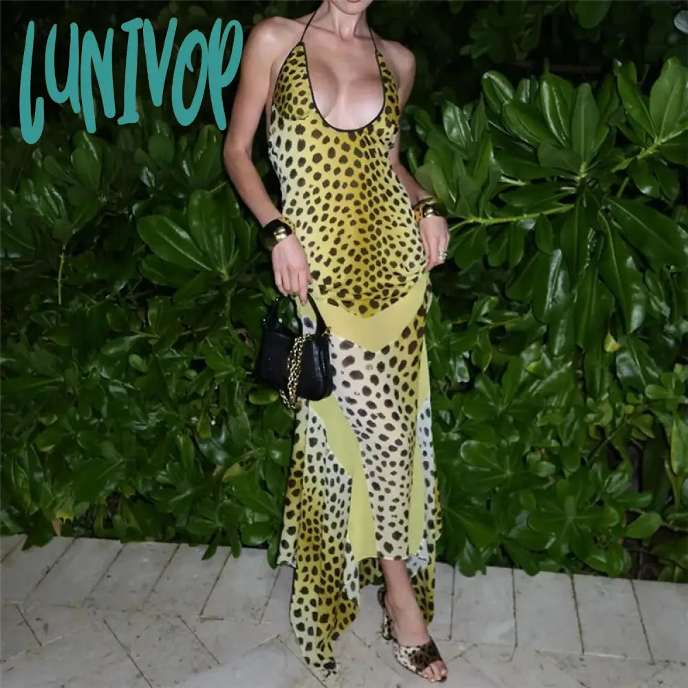 Lunivop Leopard Print Backless Fishtail Long Dresses For Women Beachwear 2024 Sexy Summer Party Dress Vacation Outfits Tunics Practical easy-care