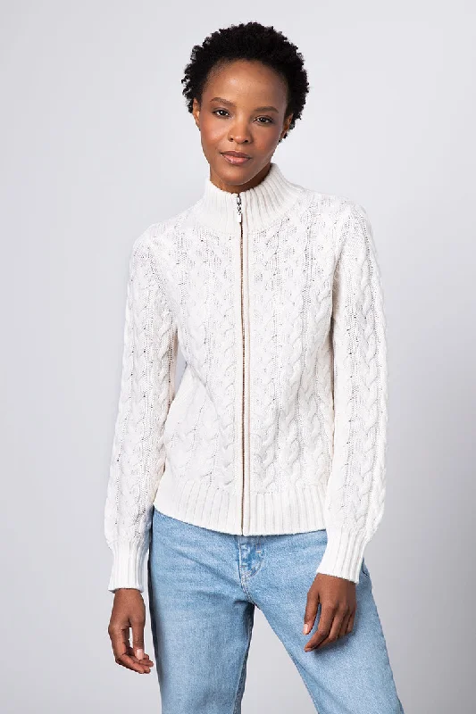 Kinross Cashmere Zip Cable Cardigan Casual Formal Business