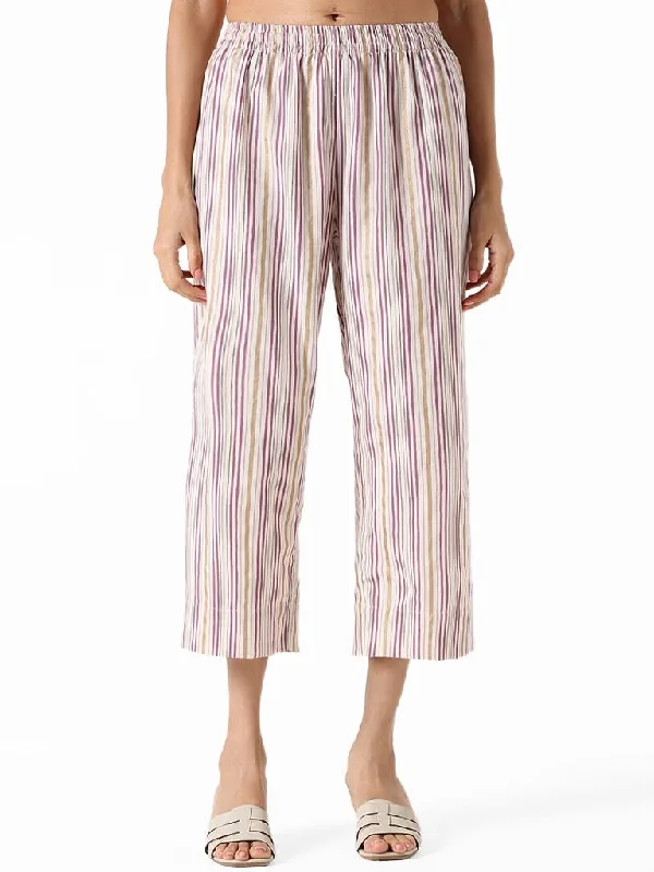 Utsa Lilac Striped Straight Pants Comfortable Cargo Pants
