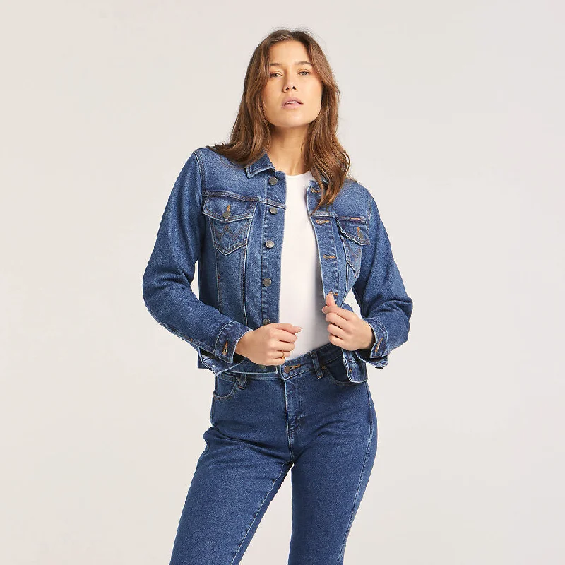 Wrangler Ladies Classic Trucker Denim Jacket - Blue Stone - W/091059/481 Tailored Jacket Straight Jacket A-Line Jacket