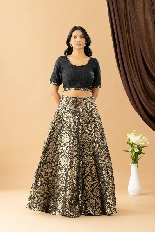 Bahaar Black Jacquard Raw Silk Blouse Skirt Set silk skirt luxurious