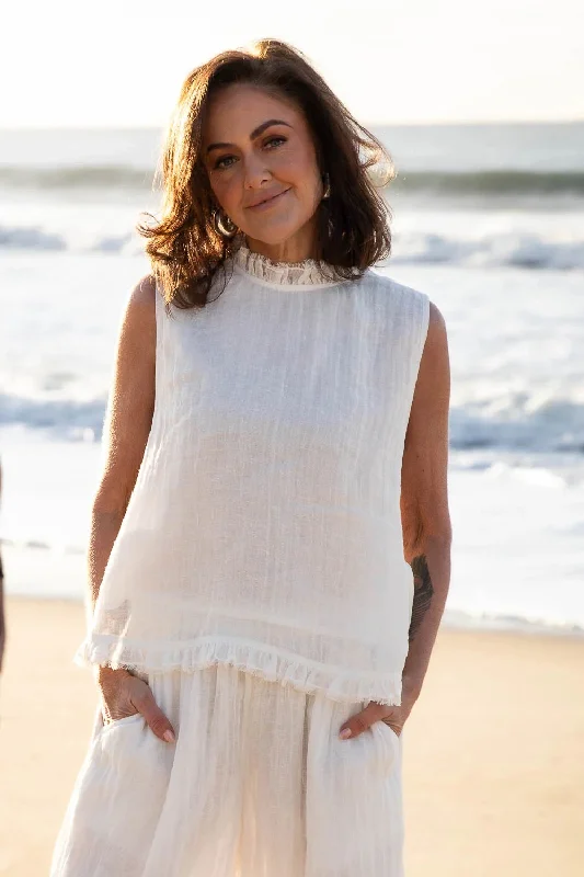 Gauze Linen Tank Top | Off White fitted tank top