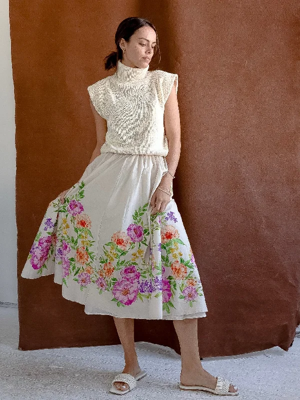 Veronica Floral Midi Skirt ribbed skirt waist