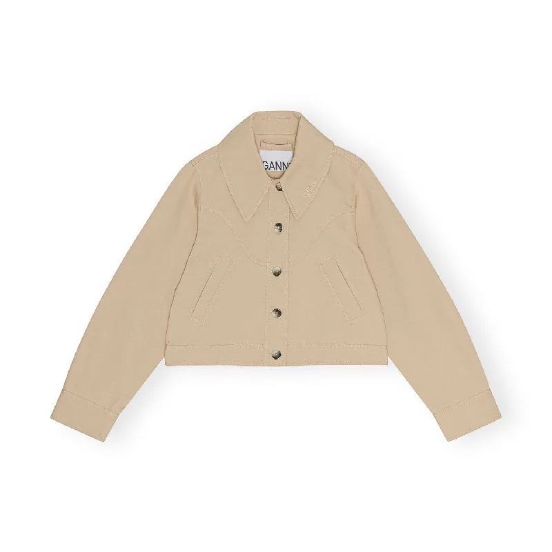 Ganni Heavy Twill Short Jacket 'Khaki' Herringbone Jacket Checkered Jacket Solid Jacket